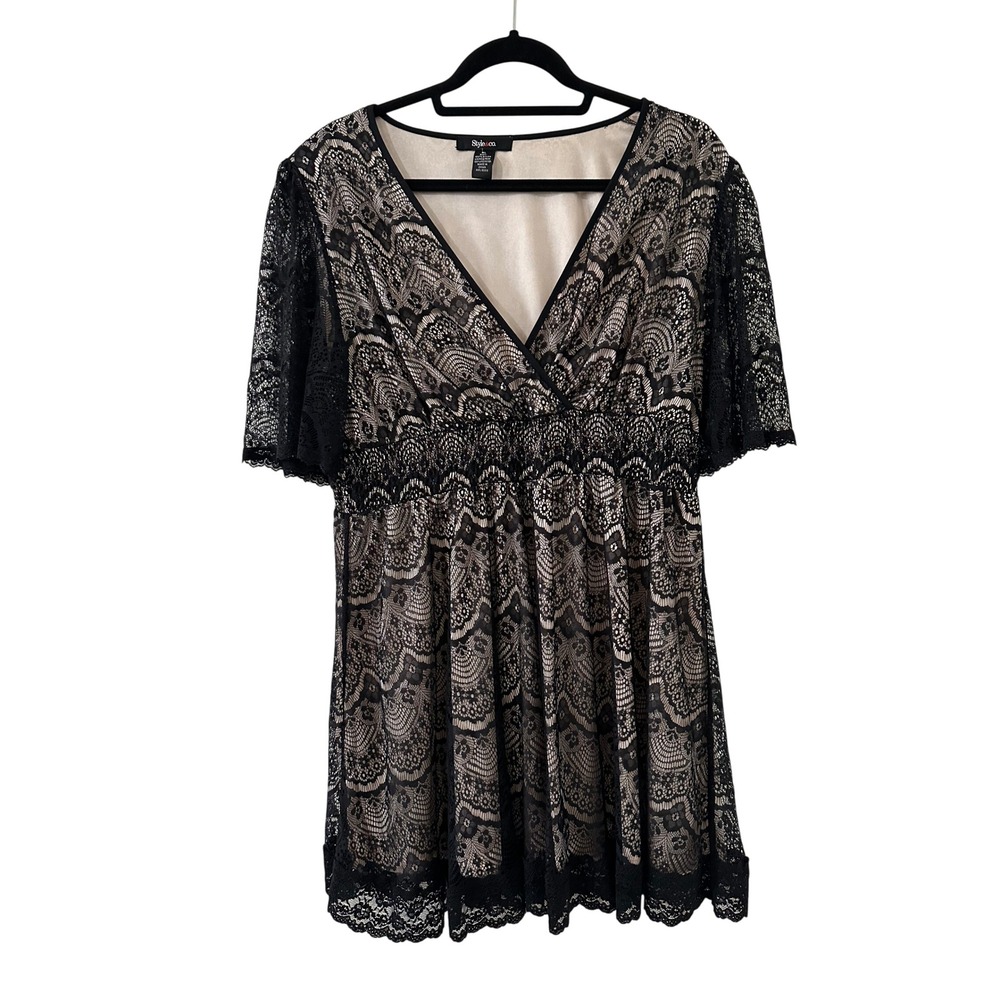 Style & Co Black Lace Empire Waist V-Neck Tunic Top XL Whimsigoth Event LBD
